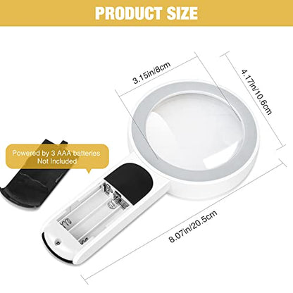 Magnifying Glass with Light, High Magnification Handheld Large Magnifying Glass 18LED Cold and Warm Light with 3 Modes, Illuminated Lighted Magnifier for Seniors Reading, Coins, Jewelry, Exploring - color: White