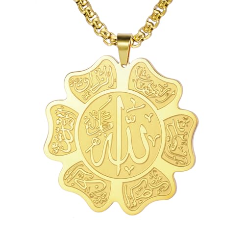 UNIFT Islamic Allah Necklace for Women Men Stainless Steel Muslim Allah Arabic Petal Shape Pendant Necklace Islam Religious Jewelry Eid Ramadan Gifts - color: gold