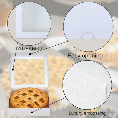 12Pack 9X9X2.5 Inches White Bakery Boxes,Pie Boxes with Clear Window Treat Boxes for Chocolate Strawberries, Pastries, Muffins, Donuts,Cookie,Breakable Heart - color: White