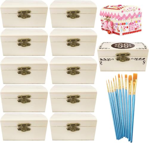 Aulufft 12 Pcs Small Wooden Boxes with Hinged Lids Unfinished Wood Chest