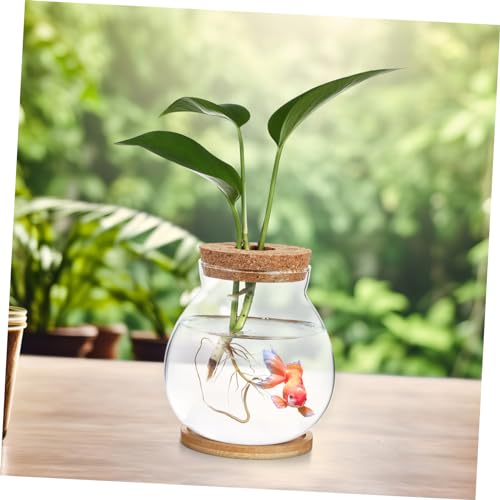 TOYANDONA Desktop Hydroponic Glass Fish Bowl with Lid and Mat Small Betta Fish Tank for Aquatic Plants Terrarium Vase for Home Office Decor
