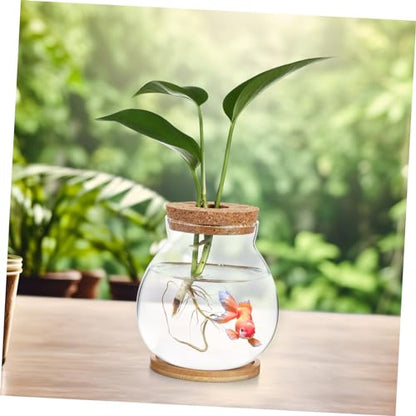 TOYANDONA Desktop Hydroponic Glass Fish Bowl with Lid and Mat Small Betta Fish Tank for Aquatic Plants Terrarium Vase for Home Office Decor