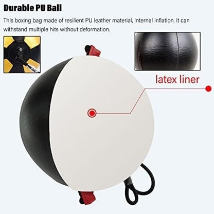 Speed Bag for Boxing, Double End Punching Bag Leather, Boxing Speed Bag Set Door Ceiling/Floor Mount Suction Cups Reflex Bag for Home Gym, Stress Relief Exercise Equipment