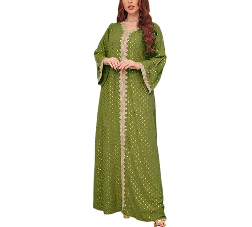 FPOVFPO Women's Muslim Abaya One-Piece V Neck Bronzing Dress Islamic Full Length Kaftan Daily Casual - color: Army Green, size: XX-Large