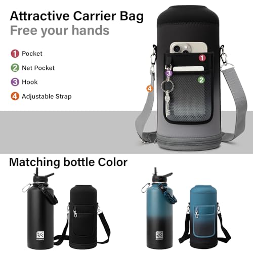 DYSANKY Insulated Water Bottle | Thickened Stainless Steel for Gym and Hiking with Straw, Carrier Bag, Handle Strap | BPA-Free 87 oz - color: Black/Gray, size: 87 Ounces