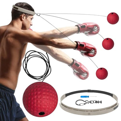 Boxing Ball with Headband - Wearable Punching Speed,Silicone Headband Boxing Trainer Ball,for Living Room Bedroom Dormitory Gym Men Women Beginners Teens - color: red hard ball