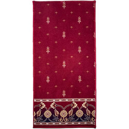 Modefa Turkish Islamic Luxury Prayer Carpet - Large Plush Velvet Rolled Kilim Rug - Thick Janamaz for Men & Women Ramadan or Eid Gift with Tesbih Prayer Beads & Kufi (Floral Red)