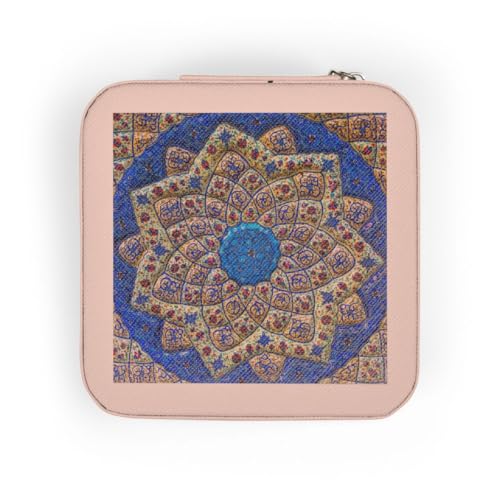 3dRose Ancient Arab Islamic Designs Blue Pottery Madaba Jordan Jewelry Travel Case Pink
