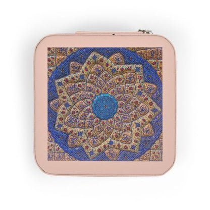 3dRose Ancient Arab Islamic Designs Blue Pottery Madaba Jordan Jewelry Travel Case Pink
