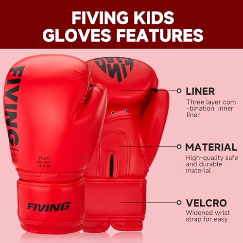Kids Boxing Gloves, Youth Boxing Training Gloves for Kids Boys and Girls, 4oz & 6oz Fighting Gloves, Punching Bag Kickboxing Thai Mitts MMA Training Sparring Gloves - color: Red, size: 6oz