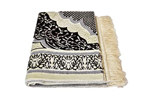 Generic Islamic Prayer Rug, Premium Quality, Comfortable, Hand Washable, Durable Fabric, Variety of Designs & Colors, 43 x 28 Inches, Beige, Rectangular, Traditional, Indoor Use Only - color: Beige & Black
