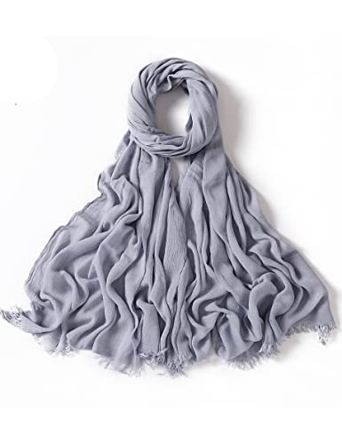 Txameru Hijab Scarf for Women - Muslim Rayon Crinkle With Fringe Edge - color: Light Gray