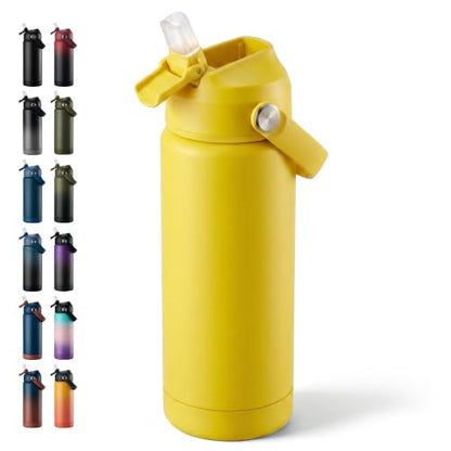 Fijinhom 18oz Insulated Stainless Steel Water Bottle, Wide Mouth Double Wall Vacuum, Silicone Straw, Sweat & Leak Proof, BPA Free Insulated Water Flask for Travel, Keep Cold 24h Hot 12h, Yellow - color: Yellow, size: 18 Ounces