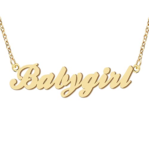 Name Necklace Personalized Engraved Name Pendant for Womens Friends - style: B-a-b-y-g-i-r-l - Gold