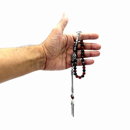 Design - New Long & Stylist Tassels Worry Beads - Prayer Beads (8 mm-33 Beads) Tesbih-Tasbih-Tasbeeh-Misbaha-Subha-Sebha-Sibha-Rosary (Miracle Agate - Twin Tassel) - color: Miracle Agate - Twin Tassel