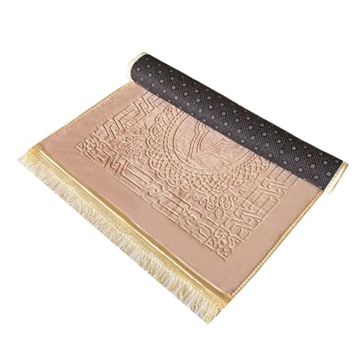 JE JOUE Luxury Islamic Prayer Mat with Tasbih Beads - Extra Thick Large Padded Sajadah for Men, Women & Kids, Soft Non-Slip Muslim Prayer Rug for Eid, Ramadan, Travel(31 "x 47",Camel) - color: Camel
