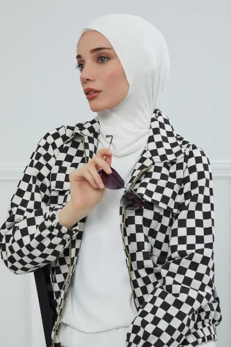 Aisha's Design Instant Turban 95% Cotton Head Scarf Headwear Combed Cotton Ninja Cap, Slip on Jersey Hijab - color: Cream