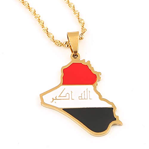 Stainless Steel Republic of Iraq Map Pendant Necklace Gold Color Allah Name Pendant Allah Heart Jewelry - color: gold