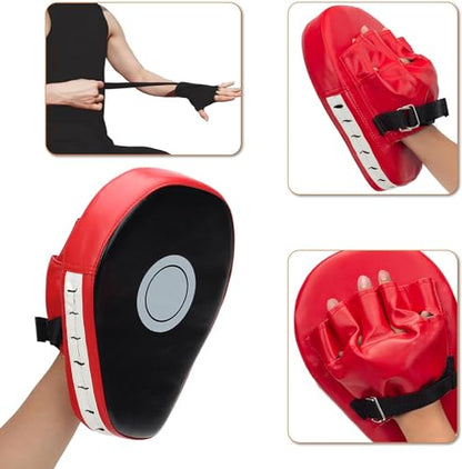 4-in-1 Kids Boxing Pads Gloves Kick Punching Mitts Set, Leather Hand Target Focus Pads, MMA Muay Thai Pads for Kicking Taekwondo Karate Kickboxing, Youth Boxing Training Sparring Gear Equipment