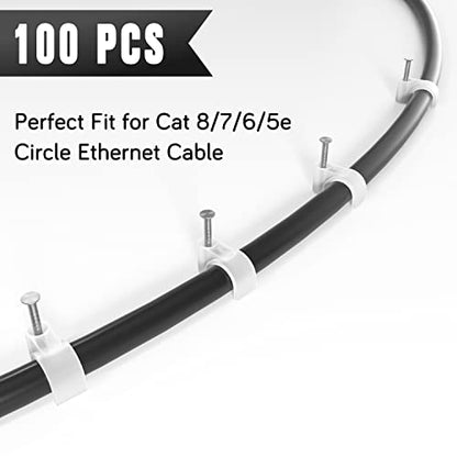 Ethernet Cable Clips with Nails, 7mm, 100-Pack, White | Fits Round Cables, Nail-in Design for Cat6, Cat7 and Cat8 Ethernet Runs Along Walls, Baseboards, and Trim - style: Nail in Round Cable Clips 100Pcs