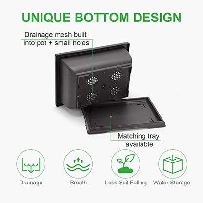 GROWNEER Bonsai Pots 3 Packs 11 Inch Bonsai Tree Training Pot with Humidity Drainage Trays & Repotting Mat Rectangle Planter Plants Starter Kit Growing for Garden Yard Office Indoor Outdoor - size: 3pcs/11.4x8.5in