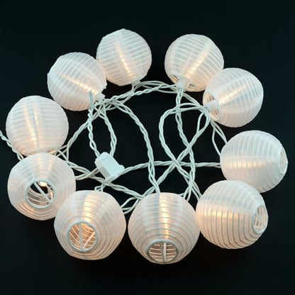 HOSY 10-Pack Red 3-in Lanterns, 11 ft White Wire Plug-in UL String Lights | Self-assembly Required, Nylon Fabric, 3-in Diameter, 12-in Spacing, End-to-end Connectable, UL Certified - color: White