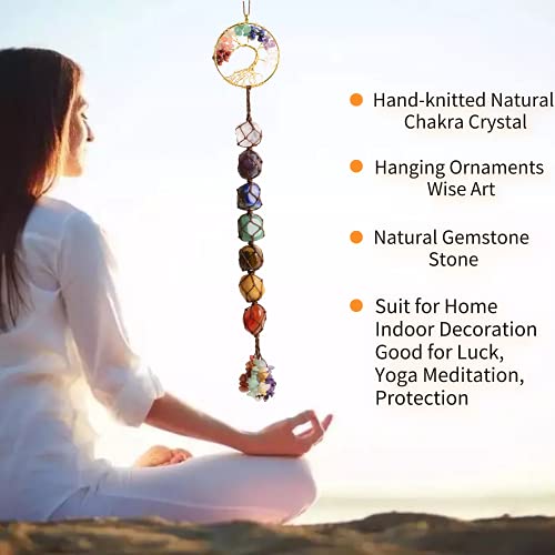 3 Pieces of 7 Chakras Healing Crystals and Tree of Life Wall Hanger Tumbled Gemstones Meditation Hanging Ornament Christmas Tree Memorial Hanging Pendant (Style 3) - color: A-style 21
