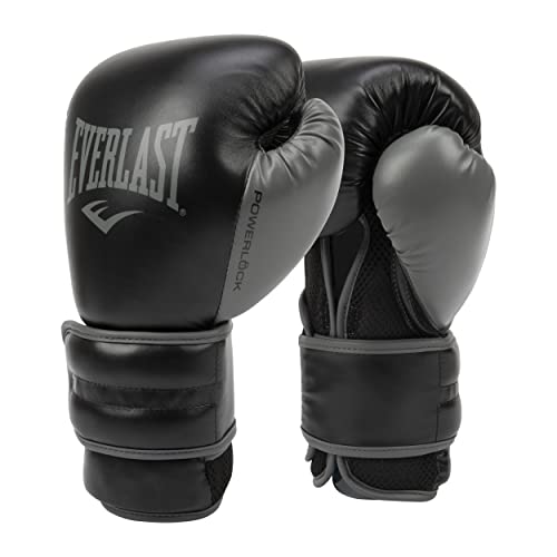 Everlast Powerlock 2 Hook & Loop Boxing Gloves | Fight Training Gloves | Hook and Loop with Durable Hand & Wrist Support | Heavy Bag & Fitness Training - color: Black / Gray, size: 16 oz
