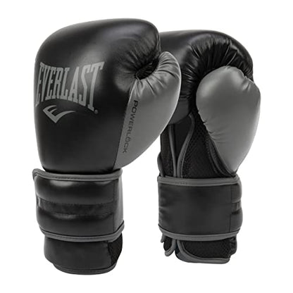 Everlast Powerlock 2 Hook & Loop Boxing Gloves | Fight Training Gloves | Hook and Loop with Durable Hand & Wrist Support | Heavy Bag & Fitness Training - color: Black / Gray, size: 16 oz