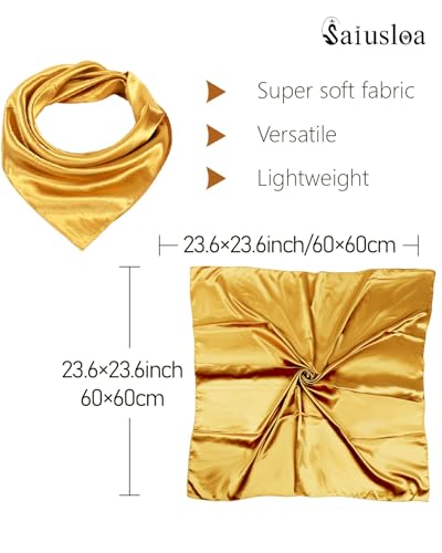 Saiusloa Solid Color Neck Scarf For Women Square Satin Head Scarves headband Bandanas 23.6× 23.6 inches - color: 9-orange