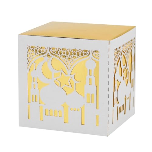 EUBUY 50 Pack Ramadan Treat Boxes, Islam Ramadan Party Candy Boxes, Ramadan Gift Boxes with Ribbons for Muslim Eid Party Supplies, Middle Eastern Festival Favor Boxes - color: silver