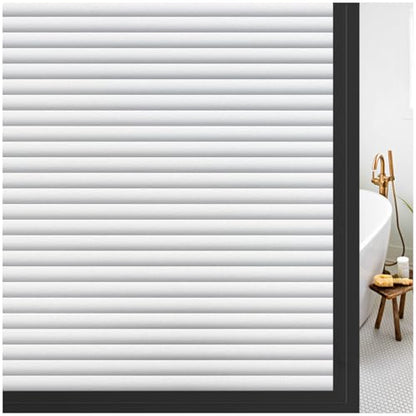 rabbitgoo Frosted Glass Window Privacy Film, Blinds Pattern, 17.5" x 78.7" | Faux Blinds Effect, All Day Bathroom Privacy Shield, Opaque Frosted Cover, Sun UV Blocking, Static Cling, for Home, Office - color: Blinds-liked, size: 17.5" x 78.7"