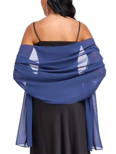 Shawls and Wraps Soft Chiffon Scarve Scarf For Evening Party Dresses Wedding Stole - color: Navy Blue