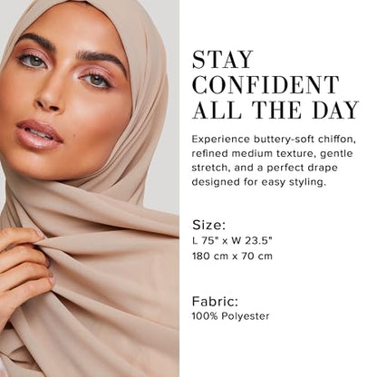 Premium Chiffon Hijab Scarf for Women Lightweight Non Slip Fashion Scarves - color: Light Taupe, size: 1 Pack