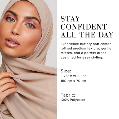 Premium Chiffon Hijab Scarf for Women Lightweight Non Slip Fashion Scarves - color: Light Taupe, size: 1 Pack