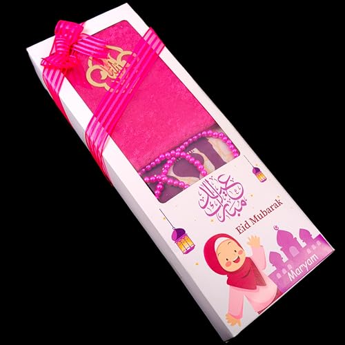 IEF Personalized Prayer Rug Prayer Beads Quran Islamic Gift Set, Ramadan Eid Hajj Umrah Birthday Anniversary Graduation Gift for Girls and Boys (Model-9, Girl) - color: Model-9