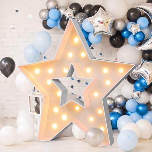 Maxcheck 4FT Marquee Large Light up Decoration, Balloon Frame with Bulb Light String Foam Marquee Signs for Valentine's Eid Birthday Engagement Baby Shower Party Decorations(Star) - style: Star