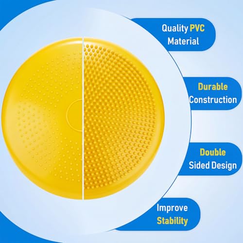 Outus 2 Pcs Balance Disc Inflated Wobble Cushion for Sensory Kids 13. 4 Inch Wiggle Seat Flexible Seating with Hand Pump for Kids Men Women Classroom Exercise Office Home Chair - color: Yellow, Green