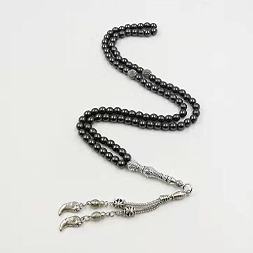 99beads 6mm Hematite Tasbih Natural Stone Metal Tassel Pocket Prayer Beads Muslim Bracelet Islam Stone Saudi Arabia Rosary (6mm x 99beads)