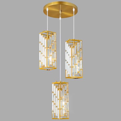 Gold Pendant Lighting Modern Pendant Light, Mini Crystal Chandeliers,Adjustable Pendant Light Fixture for Kitchen Island Dinning Room Bedroom (3 Light) - color: Gold, size: 3-Light