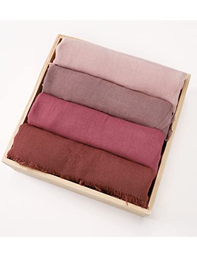 Txameru Hijab Scarf for Women - Muslim Rayon Crinkle With Fringe Edge - color: Pink