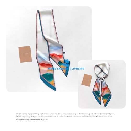 Silk Feeling Head Scarf Fashion Satin Hair Scarf Square Long Scarves for Women Gifts - color: 02 Sun Declined Westward /5.12 X 59 Inch