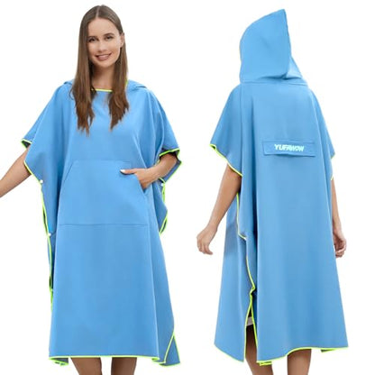 Yufawow Men Women Hooded Towel Changing Wearable Cloth Swimsuit Bikini Coverup Dry Robe Bathing Swim Parka Jacket Suit Dress Wrap Plus Size for Beach Hiking Pee Surf Board Pool Shower - color: Blue