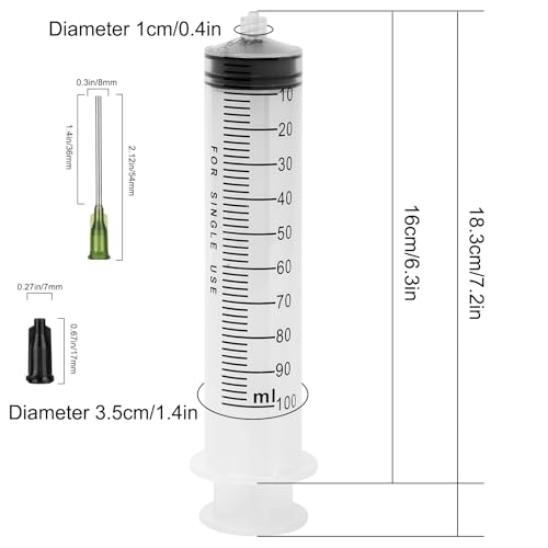Reusable 100ml Syringes with 27.6 Inch Tube and Blunt Needle 14G 1.5”, Sterile Luer Lock Syringe Individually Packaged for Labs, Measuring,Oil or Glue - style: 100 ml