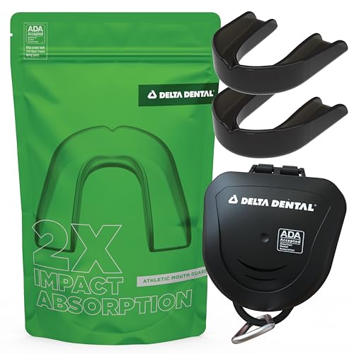 Delta Dental Mouth Guard, ADA Accepted, Mouthguard for Braces, Adult Black | 2X impact absorption vs standard mouthguards; works with braces; for contact sports - color: Black, size: Adult