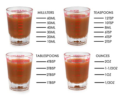 Measuring Cup 2 Pieces Shot Glass Measuring Cup with 4 Kinds of Measuring Scale for Small Amount Liquid (Red, 60ml) - color: Red, size: 60ml
