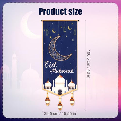 Eid Mubarak Banner, 40x15.55 Inch Ramadan Door Hanging Sign Eid Mubarak Door Sign Ramadan Banner Eid Mubarak Decoration Ramadan Decorations for Home Door
