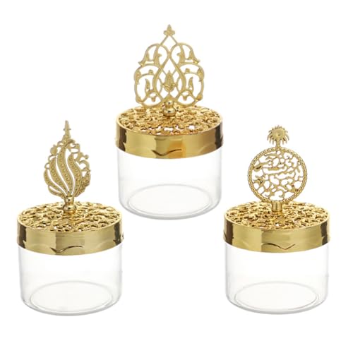 Eforcase 12PCS Royal Golden Clear Candy Boxes with Ornate Crown-Shaped Lid for Ramadan, Eid, Weddings, Parties & Gifts - color: golden clear