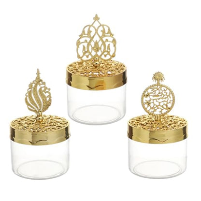 Eforcase 12PCS Royal Golden Clear Candy Boxes with Ornate Crown-Shaped Lid for Ramadan, Eid, Weddings, Parties & Gifts - color: golden clear