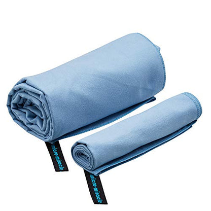 XL 여행용 타월 - 2in1 대형 빠른 건조 엑스트라 소프트 극세사, 13가지 색상, 체육관, 수영 연습, 여행, 배낭여행, 캠핑, RV, 해변, 비상 가방, 기숙사, 작은 집, 밴 또는 캠핑카용 경량 - color: Light Blue